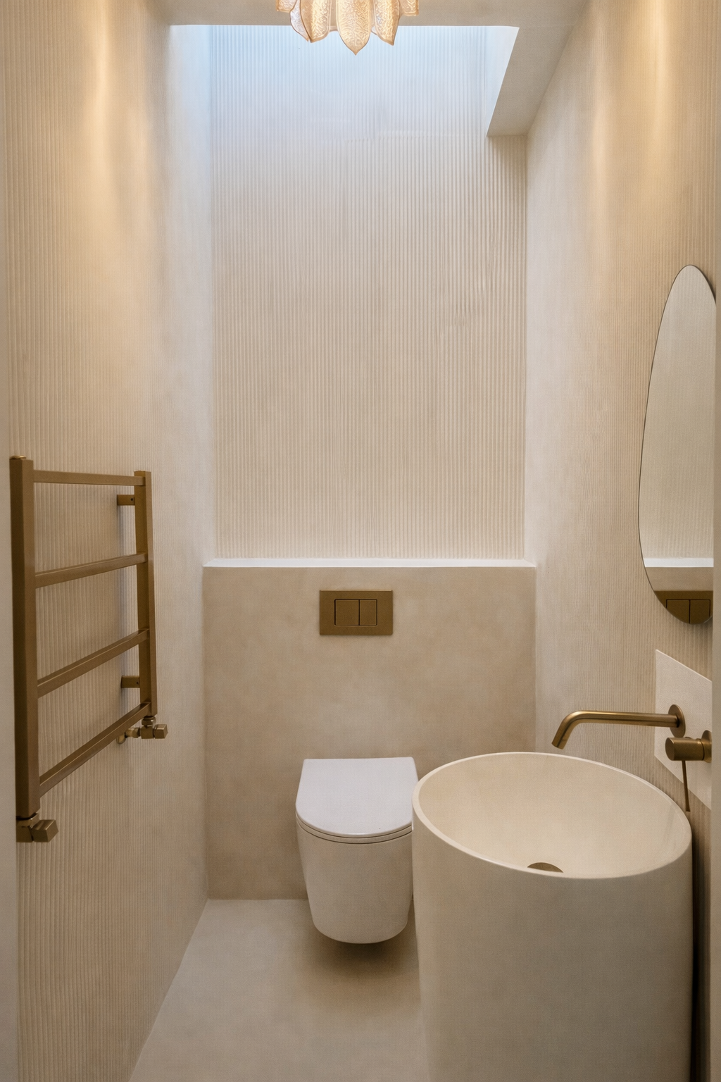 Microcement wet room installation with waterproof finish by Atelier di Venice London